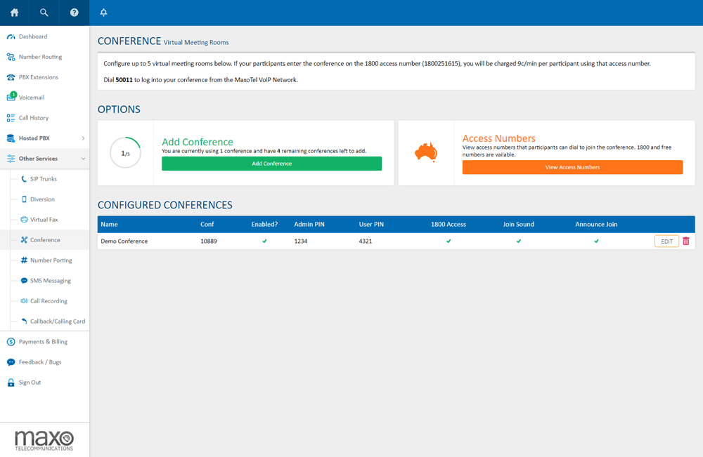 Online management portal screenshot